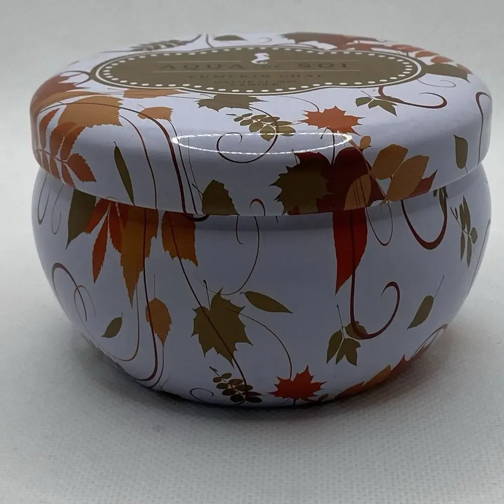 Aqua de SOi Pumpkin Chai 9 oz Natural Soy Candle Decorative Tin Fall Unused